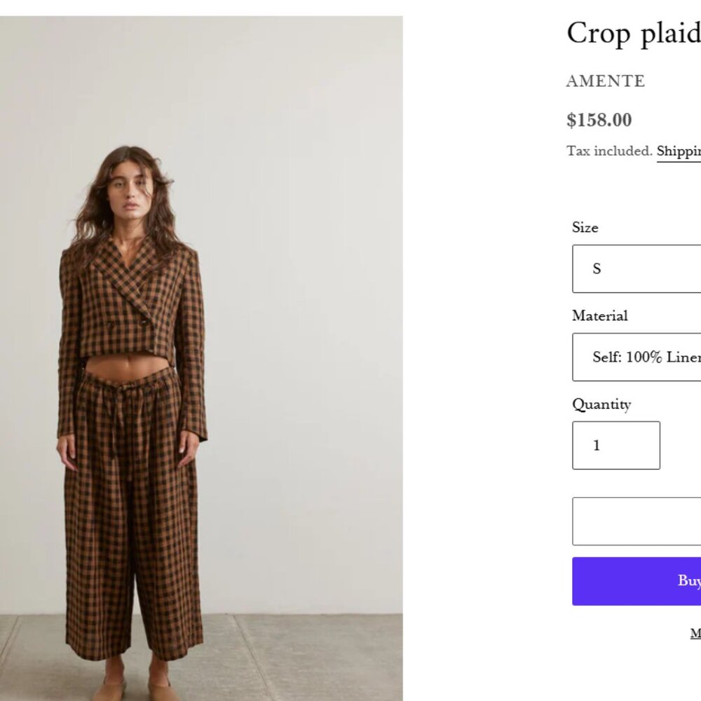 Amente Crop Plaid Linen Jacket